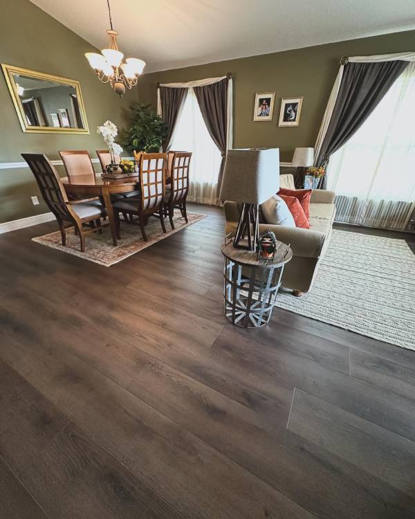 luxury vinyl flooring in dining room and sitting area